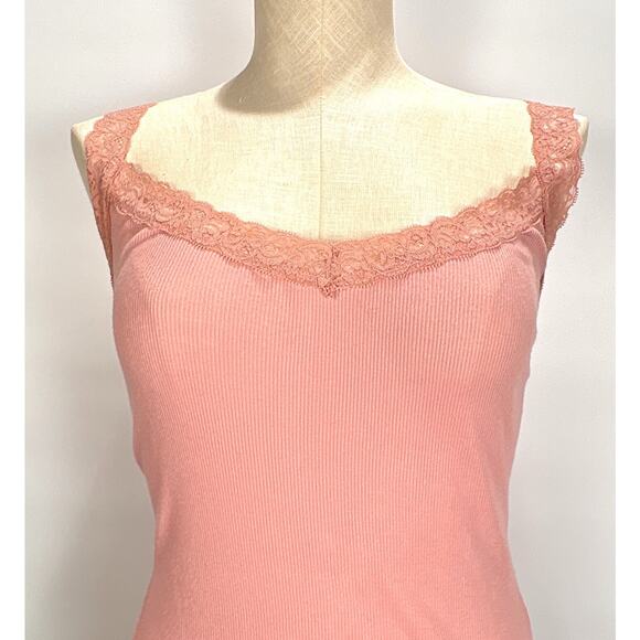 Maurices Y2K Lace Detail Babydoll Pink Ribbed Womens Tank Top MED Fairy Grunge - Picture 2 of 11
